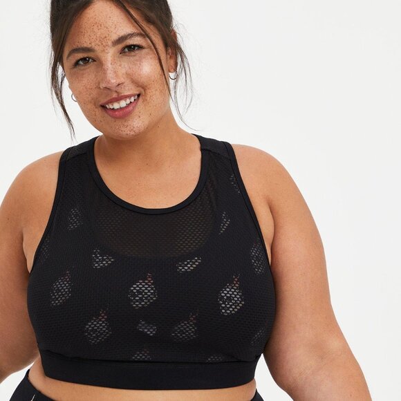 TORRID Low-Impact Wireless Mesh Overlay Active Sports Bra - Skull Black - Size 0 - Picture 9 of 9